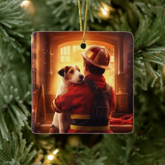 Jack Russell Terrier Fireman, Puppy, Pet Dog Lover Keramikornament (Baum)