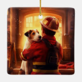 Jack Russell Terrier Fireman, Puppy, Pet Dog Lover Keramikornament (Rückseite)