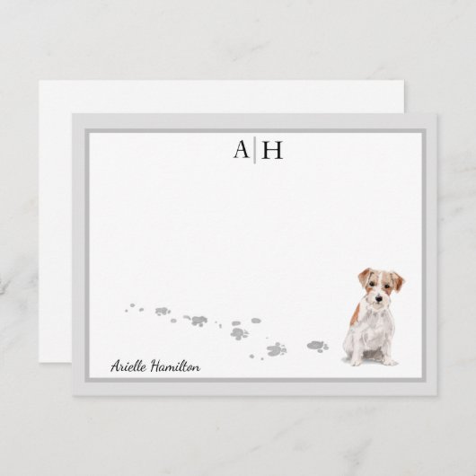 Jack Russell Terrier Gray Border Monogram Mitteilungskarte (Vorne/Hinten)