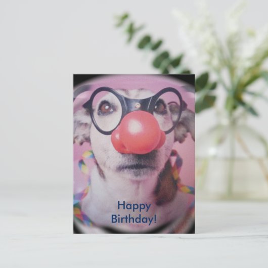 Jack Russell Terrier Happy Birthday Crazy Clown Postkarte (Stehend Vorderseite)