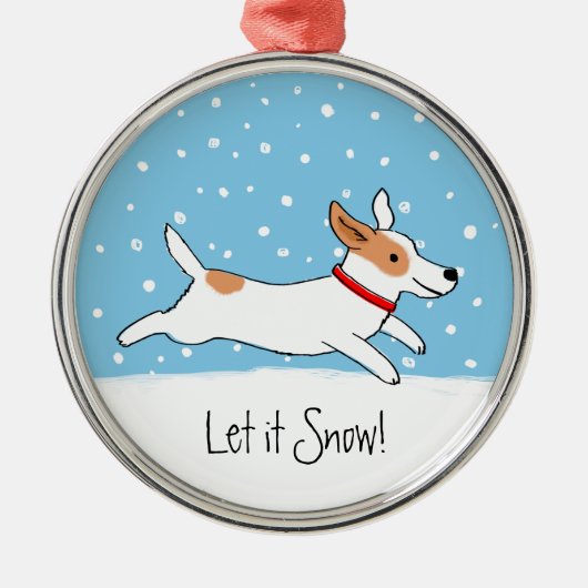 Jack Russell Terrier - Happy Snow Dog Holiday Xmas Ornament Aus Metall (Vorne)