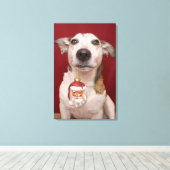 Jack Russell Terrier Holding Weihnachtsschmuck Leinwanddruck (Insitu (Holzboden))