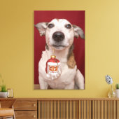 Jack Russell Terrier Holding Weihnachtsschmuck Leinwanddruck (Insitu (Wohnzimmer))