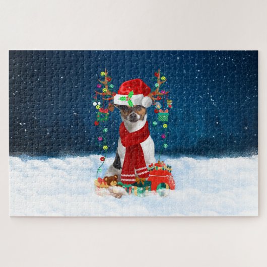 Jack Russell Terrier Hund mit Weihnachtsgeschenken Puzzle (Horizontal)