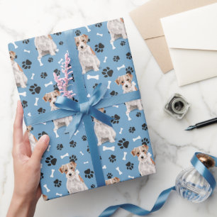 Jack Russell Terrier Hund Pfotenabdruck Muster auf Geschenkpapier