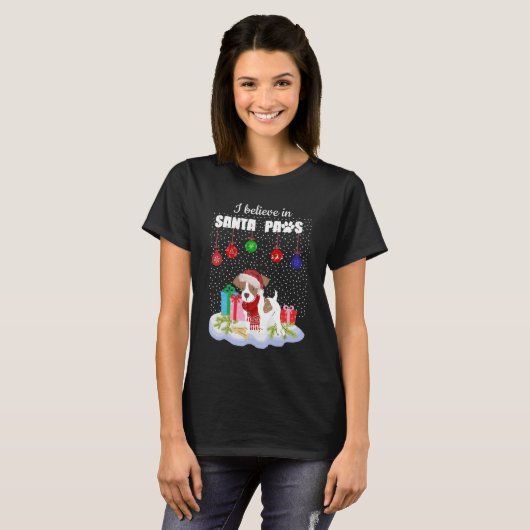Jack Russell Terrier Ich glaube an Santa Paws T-Shirt (Vorne ganz)