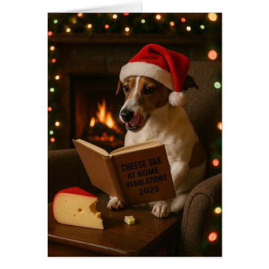 Jack Russell Terrier 'Käse-Steuer' Weihnachtskarte (Vorne)