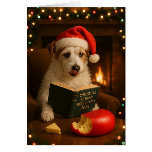 Jack Russell Terrier 'Käse-Steuer' Weihnachtskarte (Vorne)
