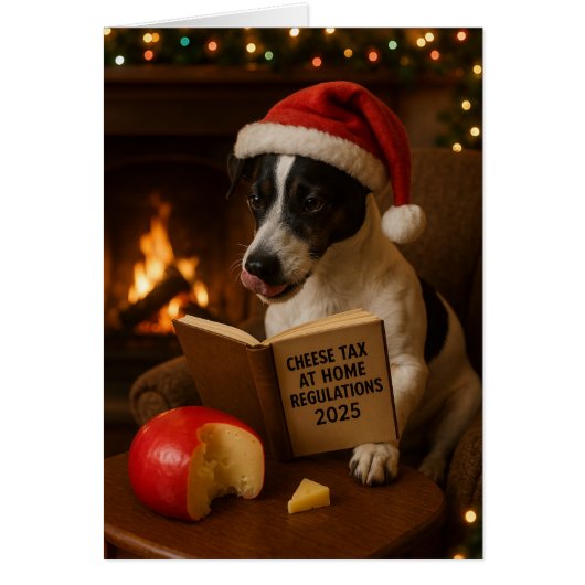 Jack Russell Terrier 'Käse-Steuer' Weihnachtskarte (Vorne)