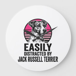 Jack Russell Terrier Leicht Ablenkbar Vintage T-Sh Große Wanduhr