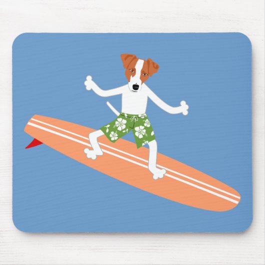 Jack-Russell-Terrier Longboard Surfer Mousepad (Vorne)