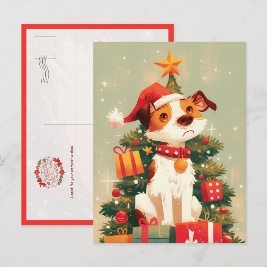 Jack Russell Terrier mit Weihnachtsbaum und Gesche Postkarte (Vorne/Hinten)
