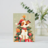 Jack Russell Terrier mit Weihnachtsbaum und Gesche Postkarte (Stehend Vorderseite)