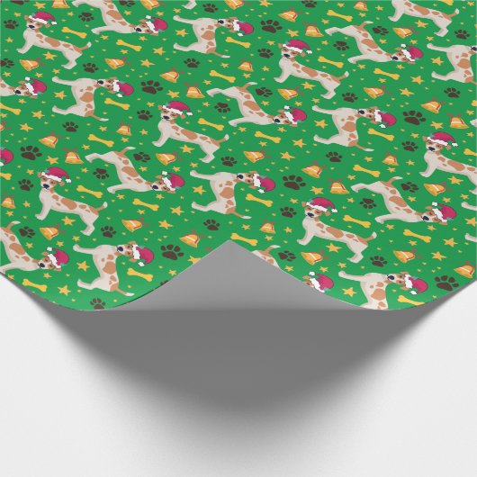 Jack Russell Terrier mit Weihnachtsmannmütze Weihn Geschenkpapier (Ecke)