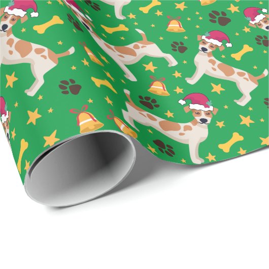 Jack Russell Terrier mit Weihnachtsmannmütze Weihn Geschenkpapier (Rolleneckpunkt)