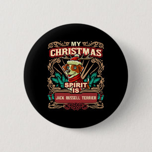 Jack Russell Terrier My Christmas Spirit Dog Santa Button