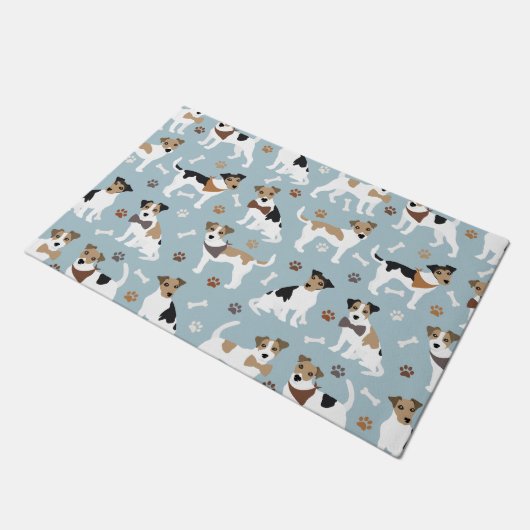 Jack Russell Terrier Paws and Bones Fußmatte (Schrägansicht)