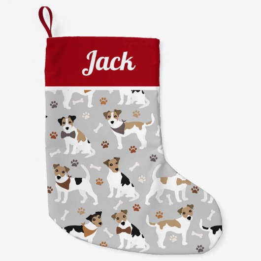 Jack Russell Terrier Paws and Bones Kleiner Weihnachtsstrumpf (Vorderseite)