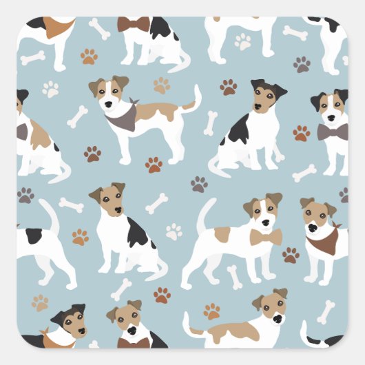 Jack Russell Terrier Paws and Bones Square Sticker (Vorderseite)