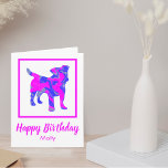 Jack Russell Terrier Pink Dog Funny Birthday Karte<br><div class="desc">Jack Russell Terrier Hund Silhouette in verrückt heiß rosa und blau hell modernen abstrakten Muster. Die lustige Geburtstagsnachricht kann auf alles,  was Sie gewollt haben,  geändert werden. Personalisieren Sie die Karte mit dem Namen auf der Vorderseite.</div>