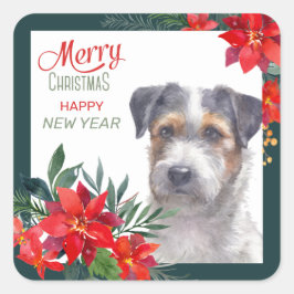 Jack Russell Terrier Poinsettia - Weihnachten Quadratischer Aufkleber