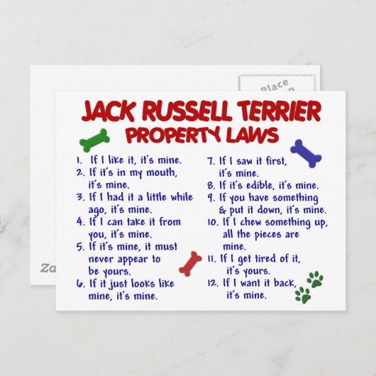Jack RUSSELL TERRIER Property Laws 2 Postkarte (Vorne/Hinten)