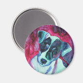 Jack Russell Terrier Pup Round Magnet - "Julep" (Vorderseite/Rückseite)