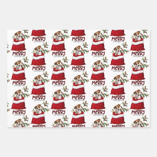 Jack Russell Terrier Puppy in Holiday Gift Bag Geschenkpapier Set (Vorderseite 3)