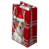 Jack Russell Terrier Red Holiday Kariert Weihnacht Kleine Geschenktüte (Rückseite Schrägansicht)