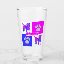 Jack Russell Terrier Silhouette Dog & Paw Pink Glas