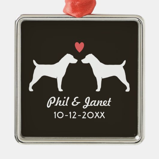 Jack Russell Terrier Silhouetten Hogs Couple Ornament Aus Metall (Vorne)