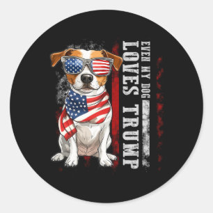 Jack Russell Terrier Sogar mein Hund liebt Trump L Runder Aufkleber