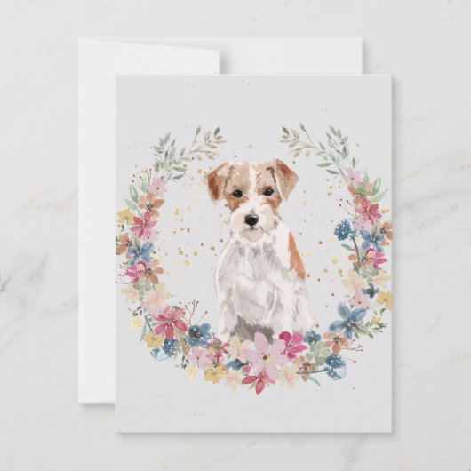 Jack Russell Terrier Spring Flowers Monogram Mitteilungskarte (Vorderseite)