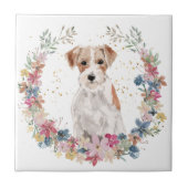 Jack Russell Terrier Spring Flowers Wreath Fliese (Vorderseite)