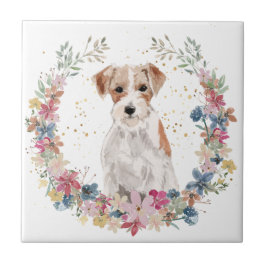 Jack Russell Terrier Spring Flowers Wreath Fliese
