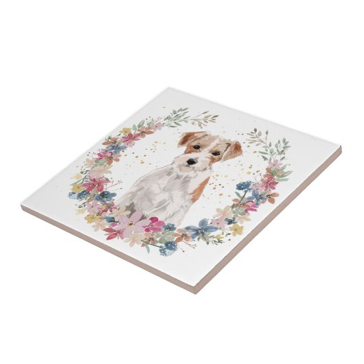 Jack Russell Terrier Spring Flowers Wreath Fliese (Seite)