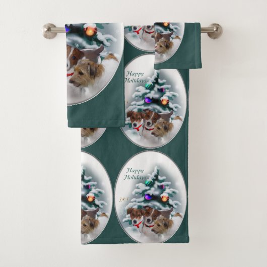 Jack Russell Terrier Trio Weihnachten Badhandtuch Set (Insitu)
