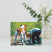 JACK RUSSELL TERRIER UND Junge: KUNST Postkarte (Stehend Vorderseite)