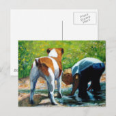 JACK RUSSELL TERRIER UND Junge: KUNST Postkarte (Vorne/Hinten)