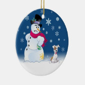 Jack-Russell Terrier und Snowman Keramikornament (Rechts)