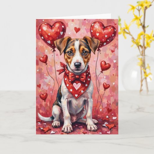 Jack Russell Terrier Valentinstag Hund sitzend Karte (Gelbe Blume)