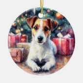 Jack Russell Terrier Watercolor Scene Weihnachten Keramik Ornament (Vorne)