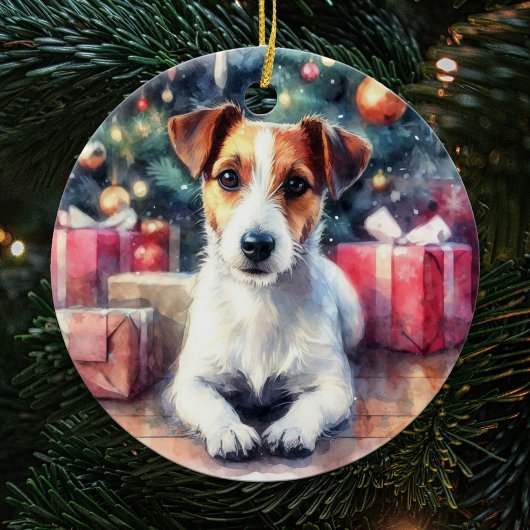 Jack Russell Terrier Watercolor Scene Weihnachten Keramik Ornament