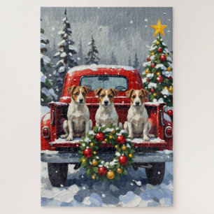 Jack Russell Terrier Weihnachten Rotes Lastwagen F Puzzle