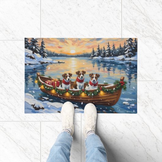 Jack Russell Terrier Weihnachtsboot Urlaub Fußmatte (Indoor)