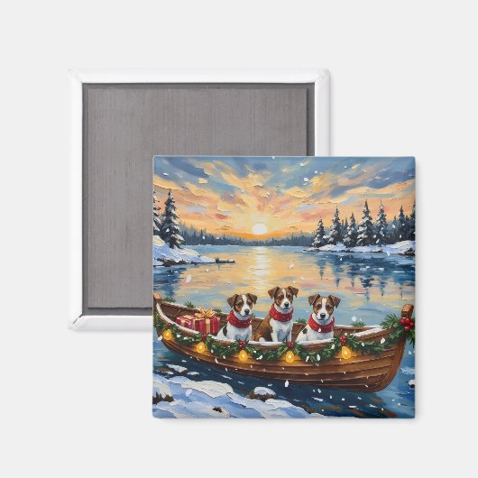 Jack Russell Terrier Weihnachtsboot Urlaub Magnet (Vorderseite/Rückseite)