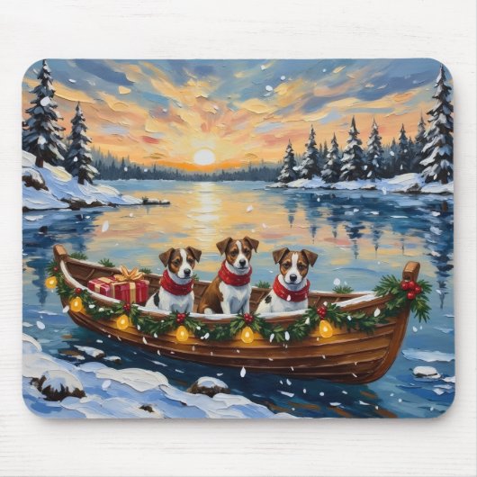 Jack Russell Terrier Weihnachtsboot Urlaub Mousepad (Vorne)