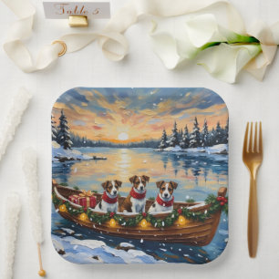 Jack Russell Terrier Weihnachtsboot Urlaub Pappteller