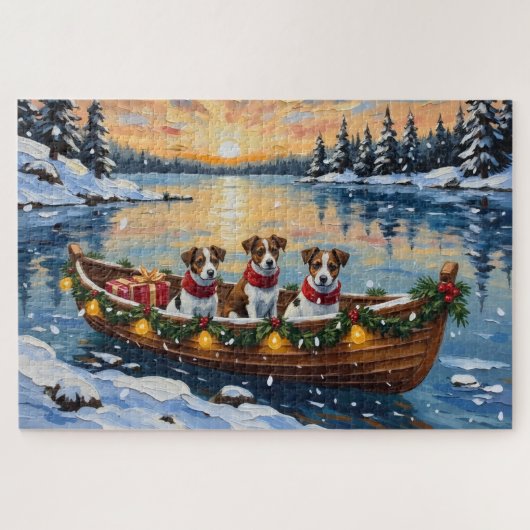 Jack Russell Terrier Weihnachtsboot Urlaub Puzzle (Horizontal)