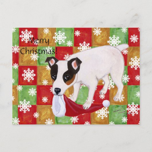 Jack-Russell-Terrier-Weihnachtsschneeflocken Feiertagspostkarte (Vorderseite)